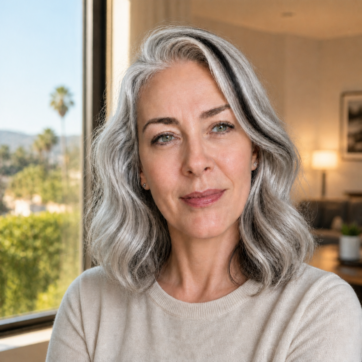 Claire Hart, silver hair and a quiet smile